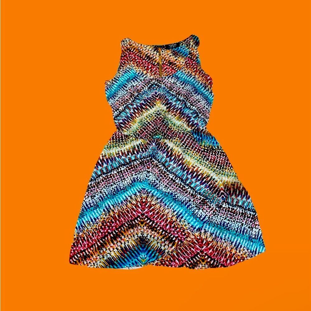 Guess SMALL Sheer Multi Color Dress Elastic Waist Lightweight